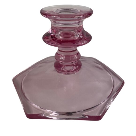 Vintage Pair of Pink Depression Glass Candle Holders - Picture 3 of 11